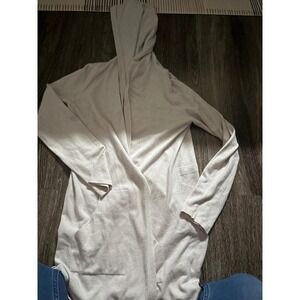 BKE Red Hooded Open Front Cardigan Sweater Cream Knit Longline Large